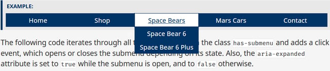 The Space Bears drop down menu with 2 links is visible.